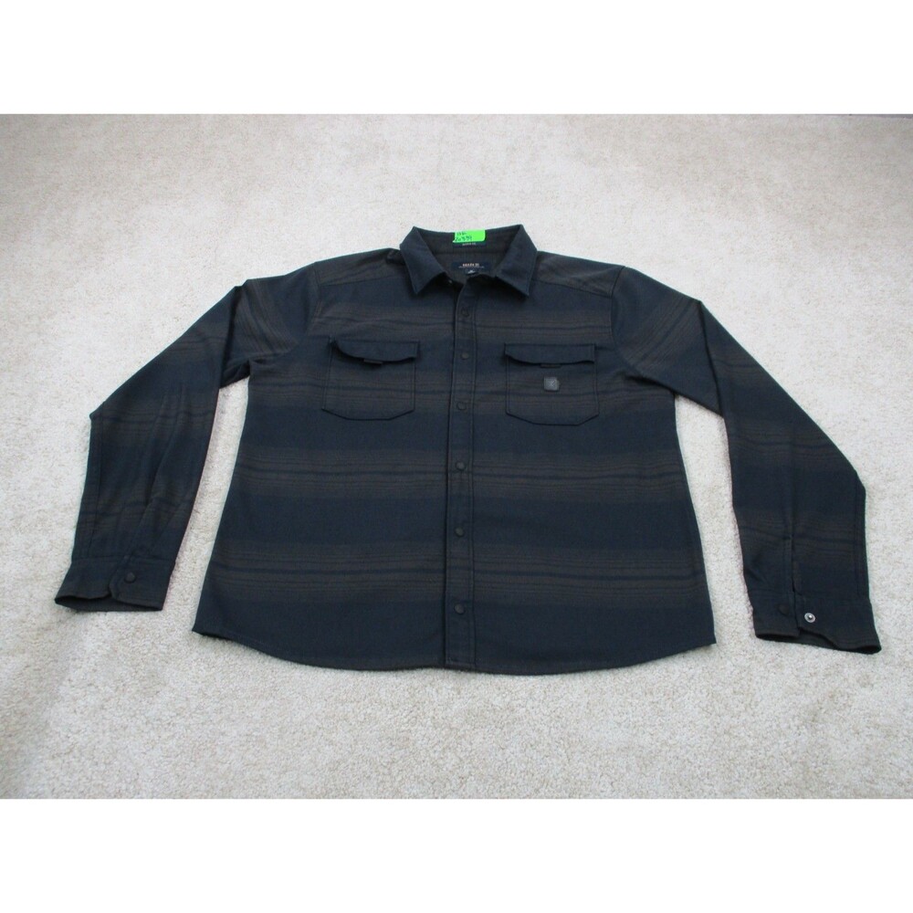 Roark Shirt Mens Medium M Blue Gray Diablo Flannel Striped Long Sleeve Snap Up
